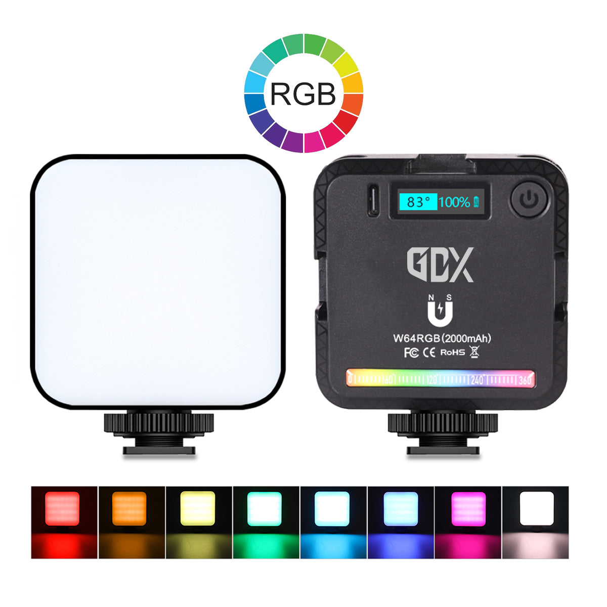 GDX 64 RGB LED Mıknatıslı Mobil Video Işığı 2500K-9000K 20 Efektli Cep