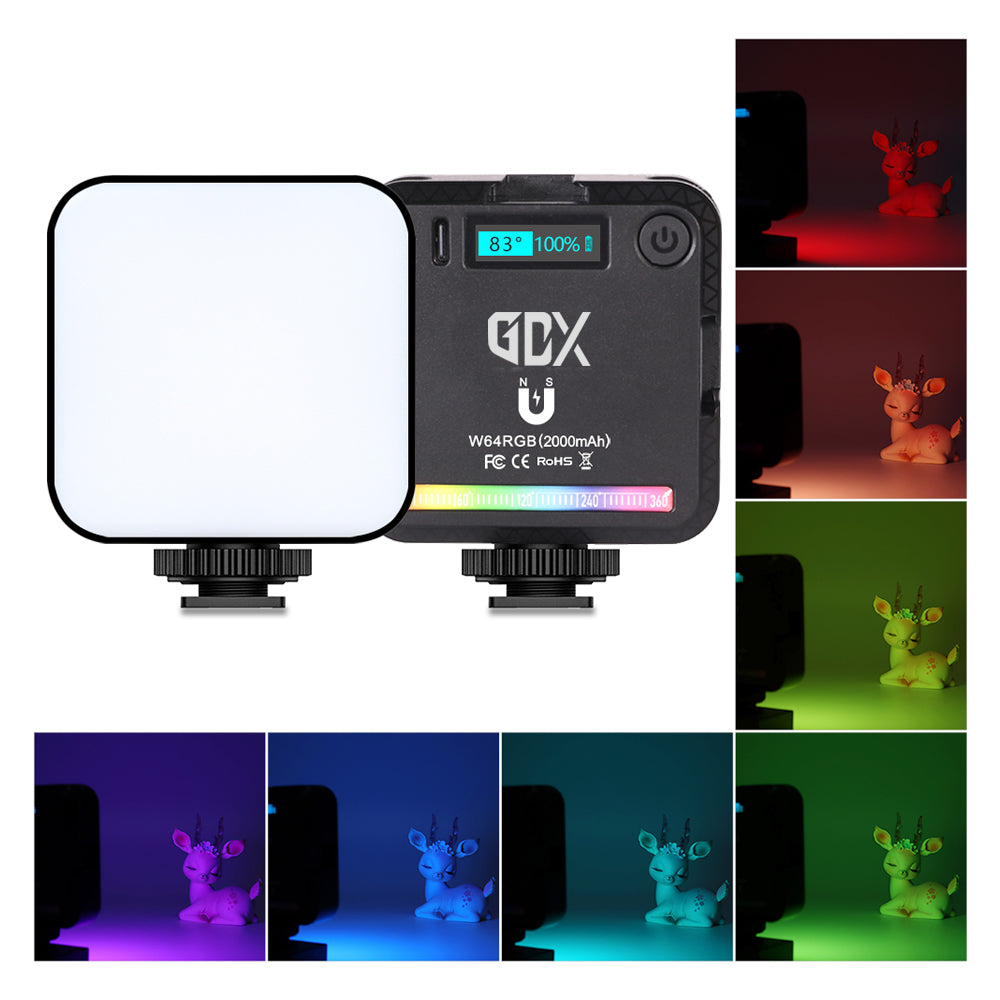 GDX 64 RGB LED Mıknatıslı Mobil Video Işığı 2500K-9000K 20 Efektli Cep