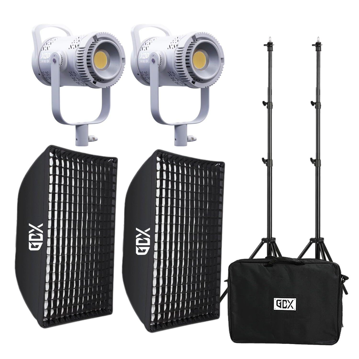 GDX HD-300III C 300W LED 2'li Set 32.000 Lümen Bi-Color Bowens Mount Gridli Softbox Video Fotoğraf Işık Seti