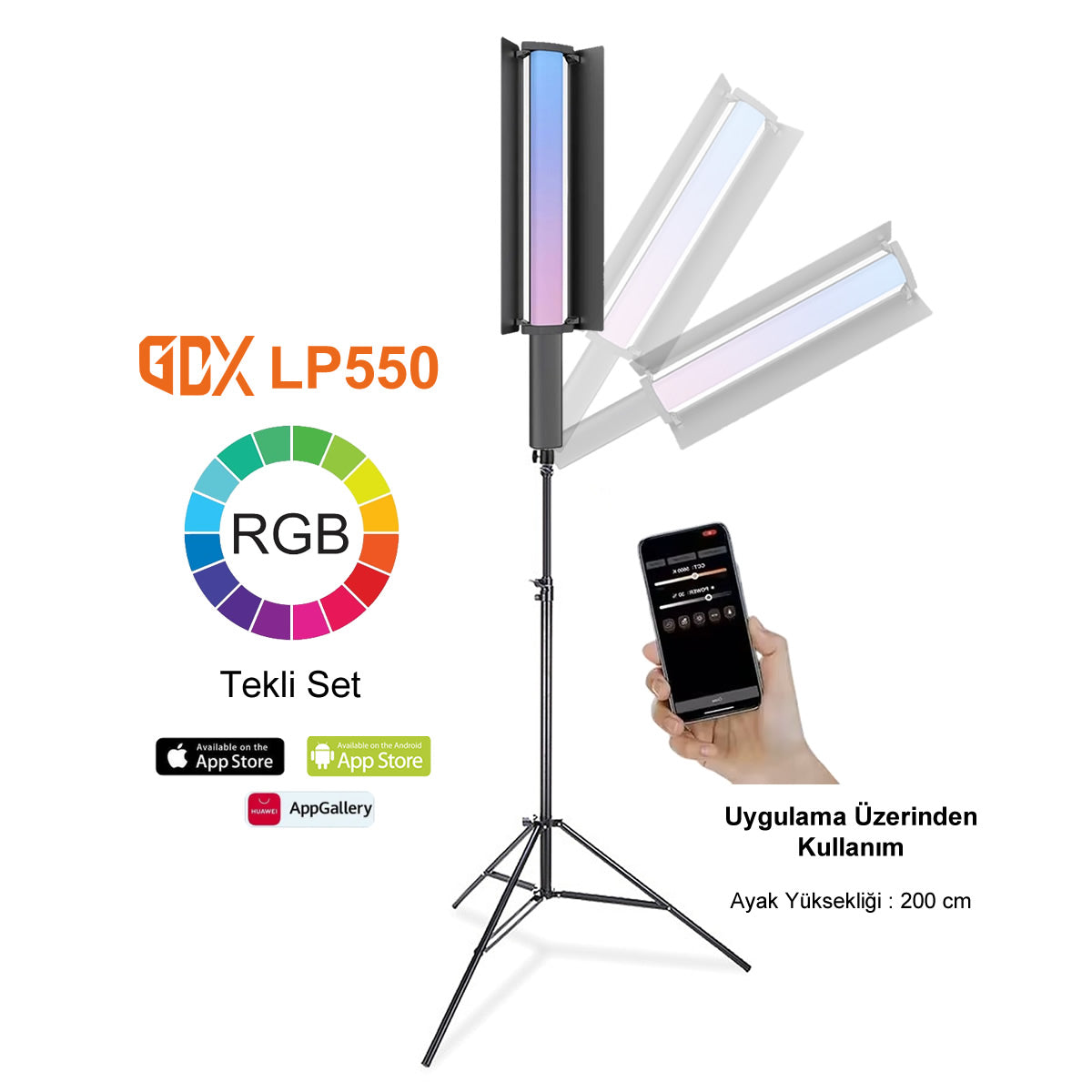 Gdx LP550 RGB Fotoğrafçılık ve Video için Renkli Işık Çubuğu Tekli Set