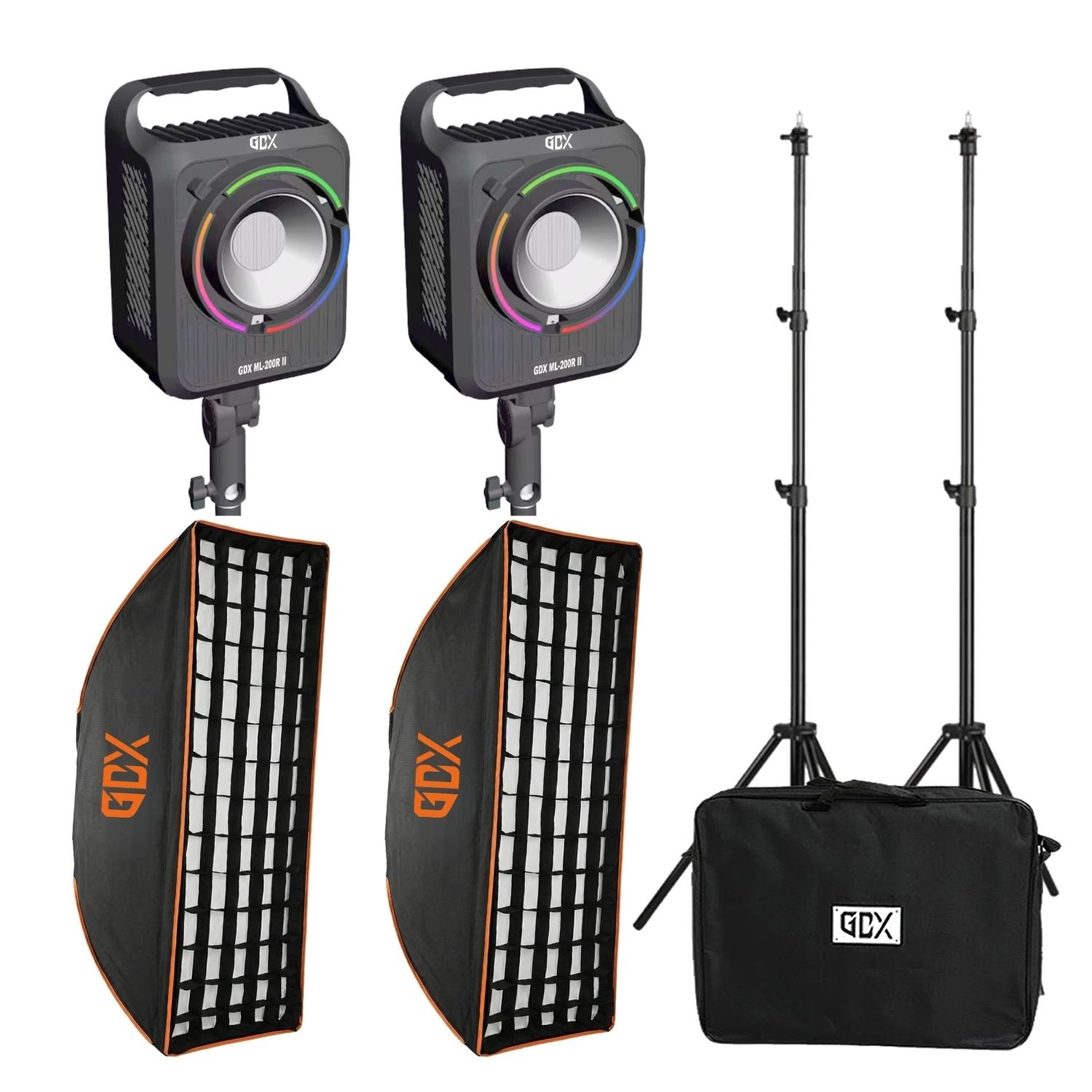 GDX ML-200R II 400W RGBWY Bicolor İkili Video ve Fotoğraf Işık Seti 2700K-6500K One Tick Softbox Ayaklı Full Set