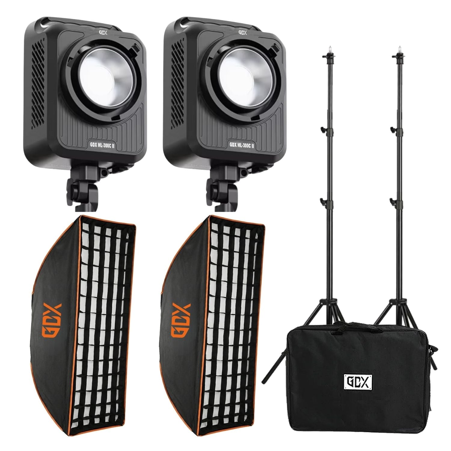 GDX ML-300C II 300W Bicolor İkili Video ve Fotoğraf Işık Seti 2700K-6500K One-Tick Softbox Ayaklı Full Kit