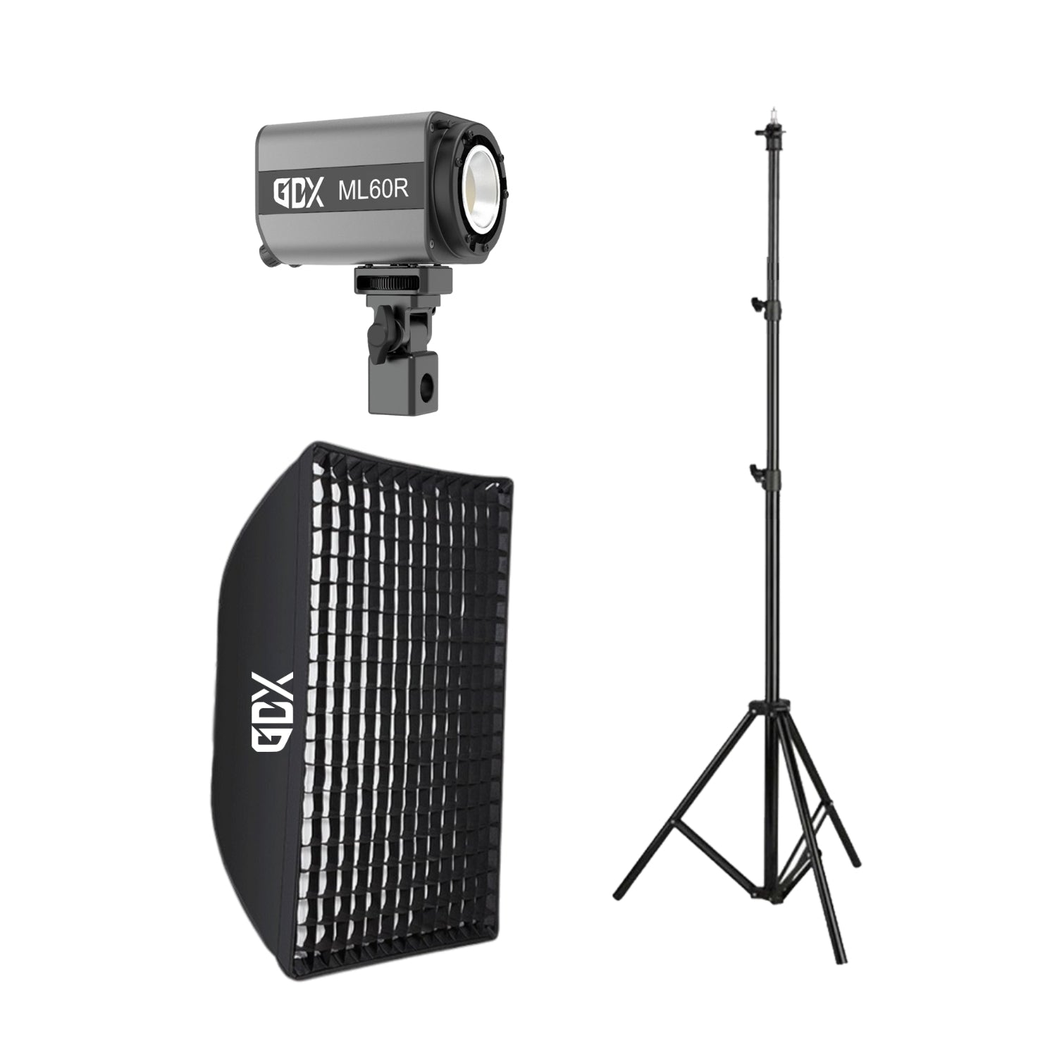 GDX ML60RGB 60W RGB Bataryalı Led Tekli Set 60x90 Gridli Softbox 2.6m Işık Ayaklı