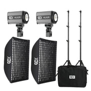 GDX ML60RGB 60W RGB Bataryalı Led İkili Set 60x90 Gridli Softbox 2.6m Işık Ayaklı