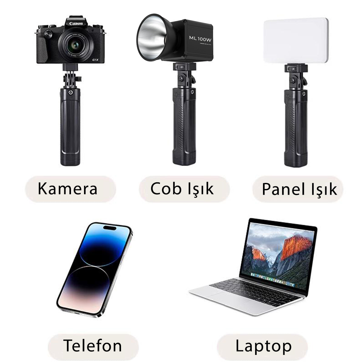 Gdx ML60W Bicolor Video Led Sürekli Işık + El Tipi Powerbank Tripod Batarya