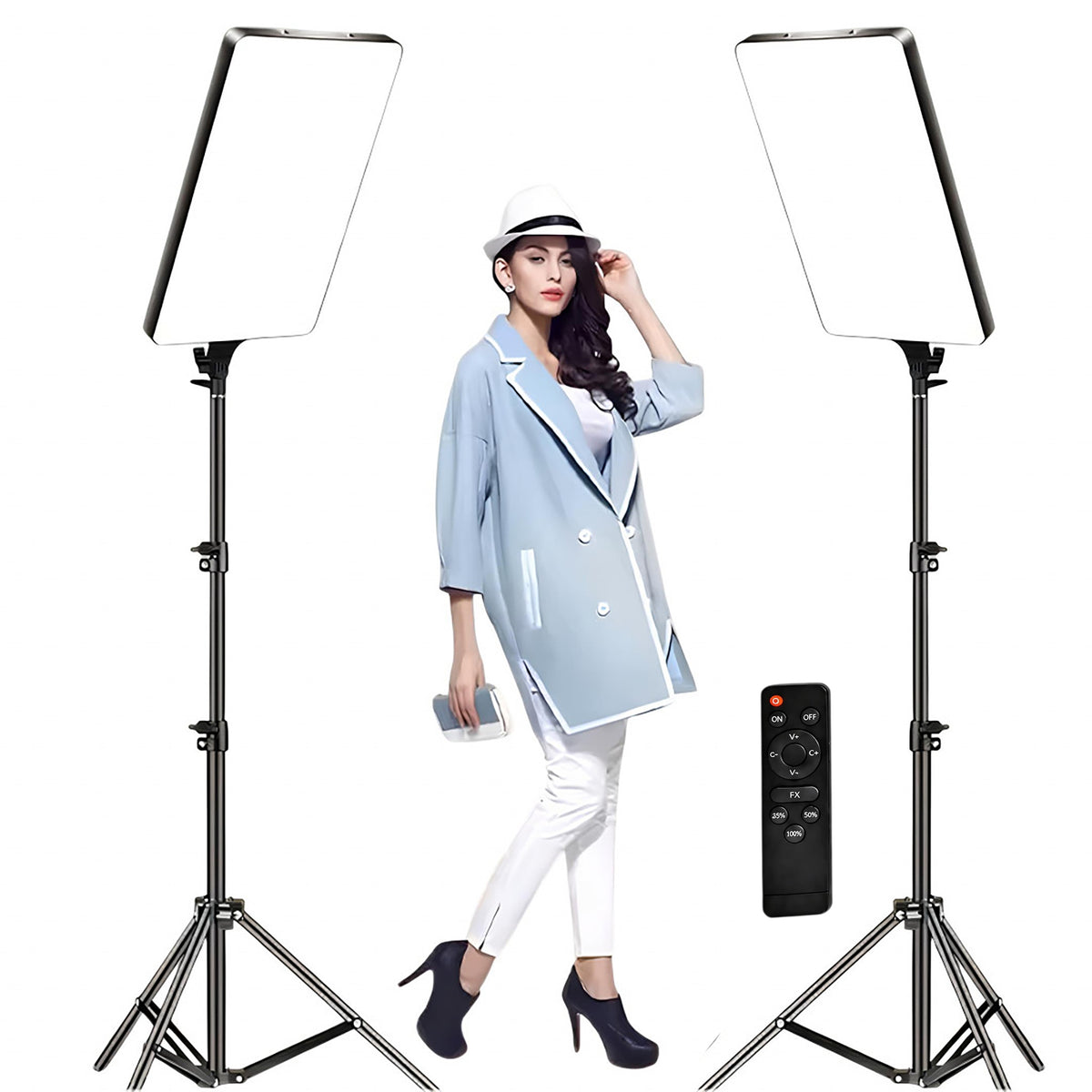 GDX P300TS 100C II BiColor 100W LED Panel & Paslanmaz Çelik Kalın Işık Ayağı İkili Stüdyo Seti (2 Işık + 2 Ayak)