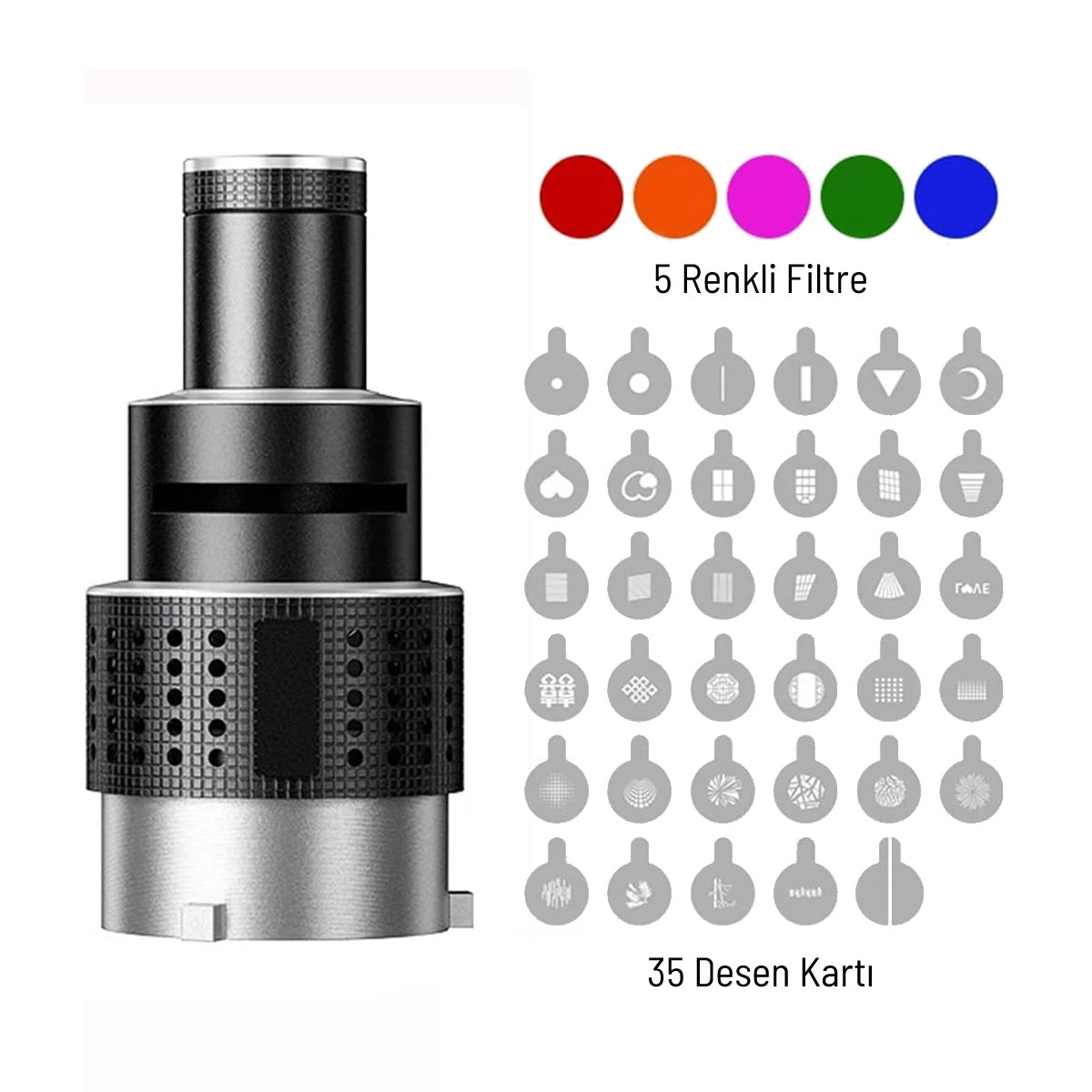 Gdx SN-02 120mm Optik Snoot Bowens Bağlantılı 35 Desen Kartlı 5 Renkli Filtreli