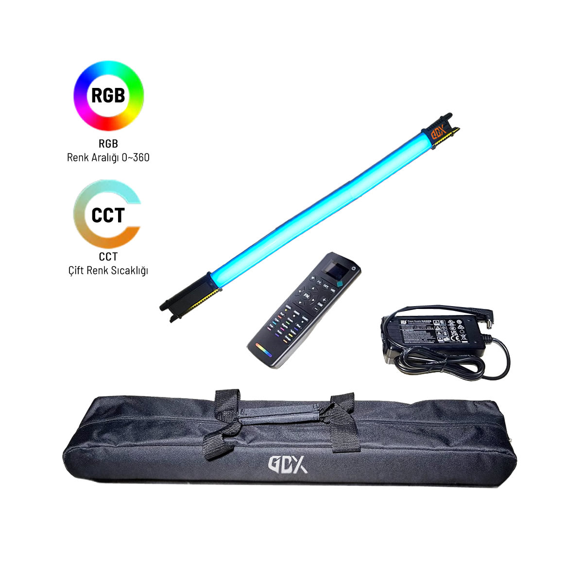 GDX TB-60 RGB 60 cm Tekli Tüp Işık Seti 260 cm Ayaklı YouTube ve Video Çekim Işığı