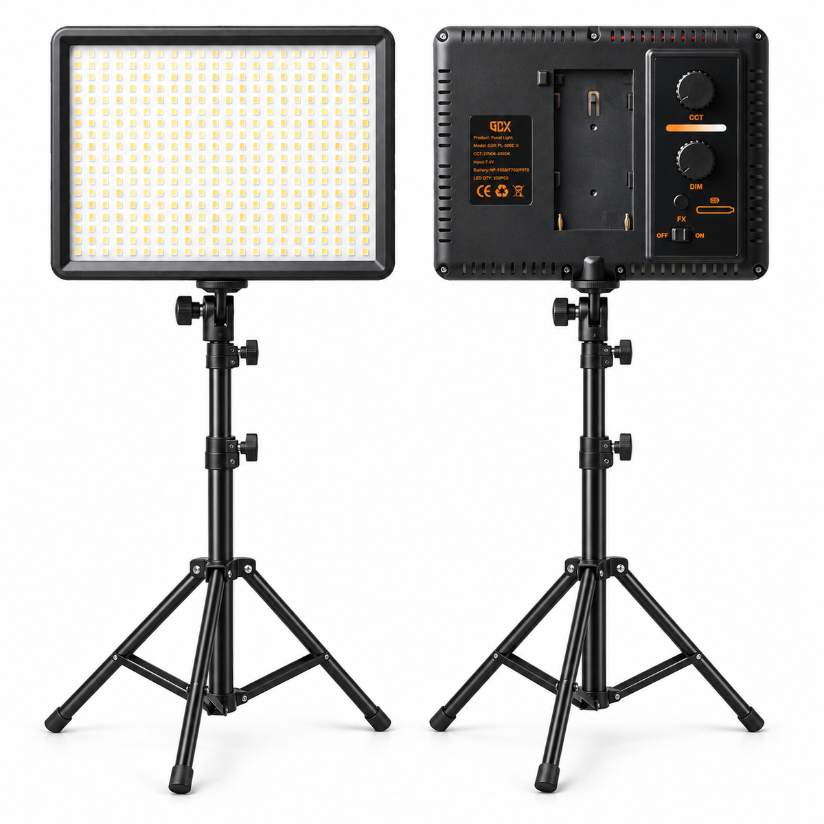 GDX.PL500C II İkili Set Bi-Color Tasinabilir LED Video Panel Isigi (2700K-6500K, 500 LED, 8 FX Sahne Efekti, DC ve Batarya Destekli)